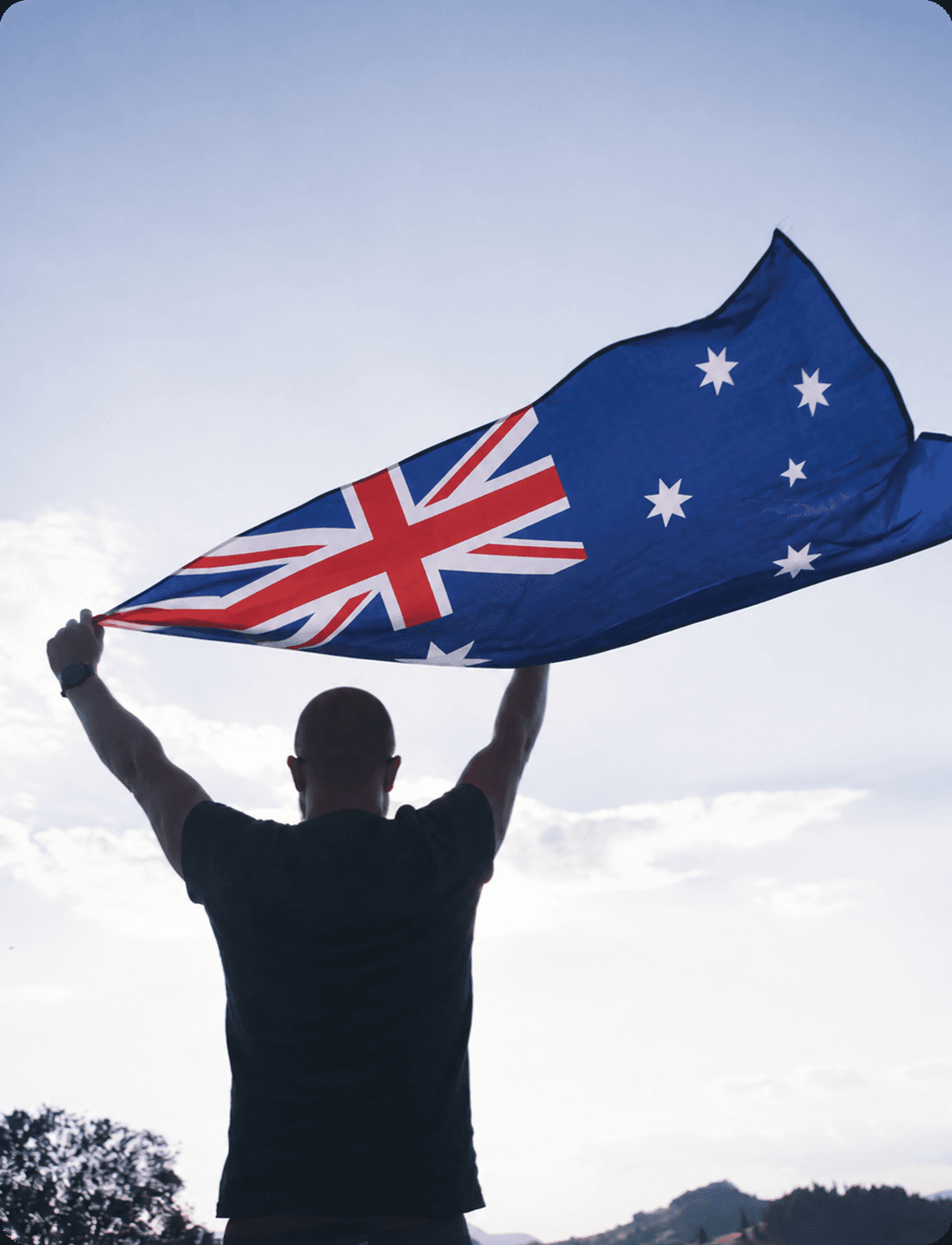 Person holding Australian flag