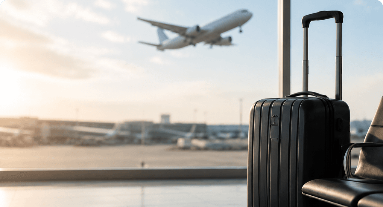 Airport view with suitcase