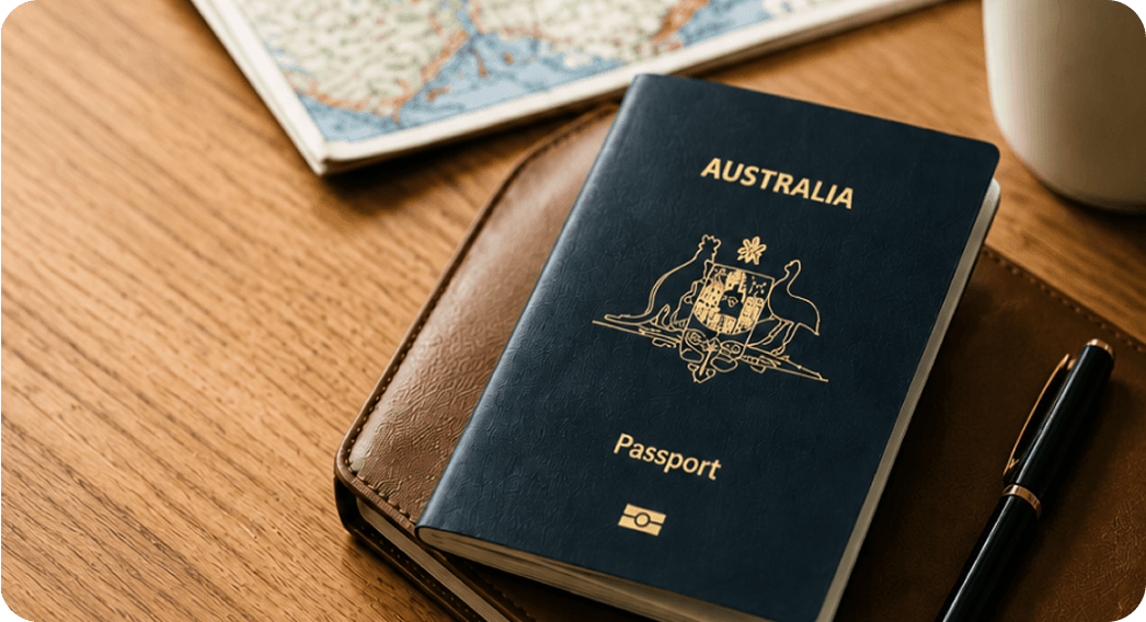 Australian passport on table